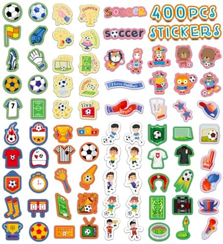 HSHFAMIIY Soccer Stickers - Soccer Party Favors - 40 Sheets with 400 Holiday Stickers Assortment, Football Games Crafts Activities Goodie Bag Stuffers Gifts for Boys Girls Kids Teens - Thumbnail 2