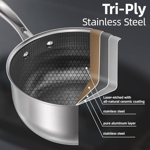 COOKER KING 2 Quart Stainless Steel Saucepan, Nonstick Sauce Pan, Ceramic Suce Pot with Tempered Glass Lid, Induction Pot Compatible with All Cooktops, Dishwasher & Oven Safe(PFAS/PFOA/PTFE Free) - Thumbnail 6