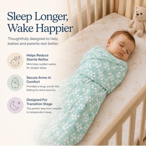 Sleepsack Swaddle,Sleep Sack 6-12 Months,Adjustable Wearable Transition Blanket,Miracle Swaddles for Babies Large,100% Cotton(Green) - Thumbnail 3