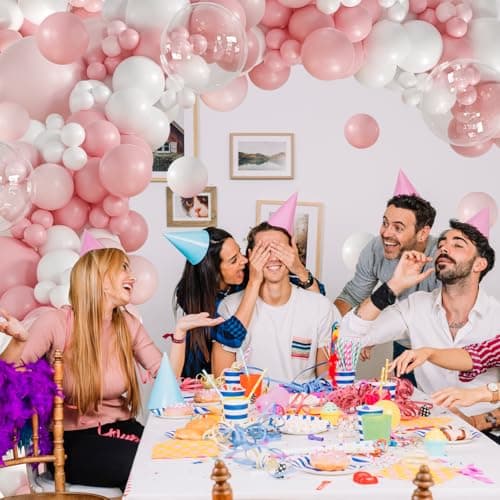Pink Balloon Arch Kit 132Pcs Pink and White Balloon Arch Garland Kit Include Light Pink White Balloons Clear Balloons for Birthday Wedding Baby Shower Anniversary Bachelorette Bridal Party Decorations - Thumbnail 5