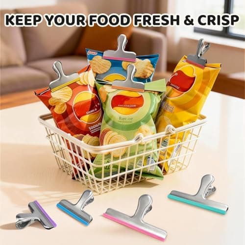 HOUSE AGAIN 6 Pack Stainless Steel Chip Bag Clips Covered with Colorful Silicone - NO More Sharp Edges - Color Coded for Food Bags - Air Tight Seal, Heavy Duty for Kitchen and Office, 5 Inches-Silver - Thumbnail 6