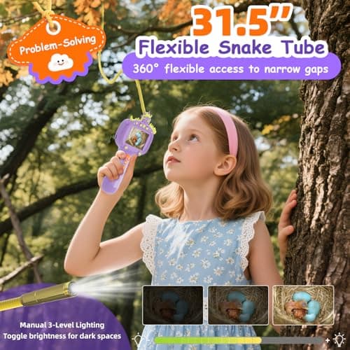 Borescope Snake Camera Endoscope with Light & Flexible Tube for Kids - Educational STEM Science Toy for Boys & Girls Ages 3-10, Birthday for Nature Exploration - Purple - Thumbnail 4