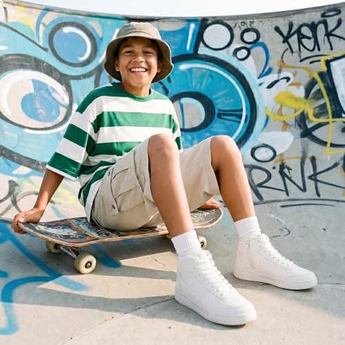 Girls' Vintage Sneakers Classic Tennis Shoes Breathable Non-Slip Athletic Shoes Cute Lace Up Casual Shoes Size 5 - Thumbnail 2