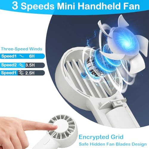 Portable Mini Turbo Handheld Fan, Pocket USB Rechargeable fan with 3-Speed Super Strong Wind Adjustable, Personal Travel Summer Cooling Eyelash Fan Gifts for Girls Boys Men Women- Indoor Outdoor - Thumbnail 4