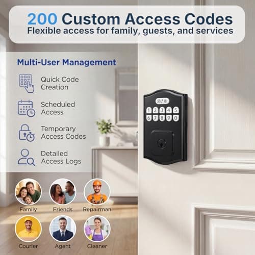 RUIKANG POWER Keyless Entry Door Lock, Smart Deadbolt with Keypad, Electronic Deadbolt with 200 User Codes & 4 Backup Keys, Auto-Lock Smart Door Lock for Front Door, Easy DIY Installation - Thumbnail 2