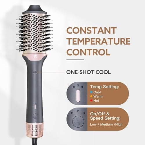 2-in-1 Blow Dryer Brush & Hair Straightener, Ionic & Ceramic Thermal Brush with Adjustable Heat & Cool Shot, 110000 RPM Motor High-Speed Motor for Frizz-Free, Smooth & Voluminous Hair, Gray - Thumbnail 5