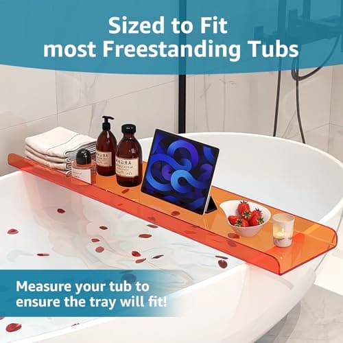 Cumeysnon Clear Acrylic Bathtub Tray Luxury Bath Tub Tray Caddy for Tub Waterproof Bathtub Shelf Organizer Bathroom Accessories Spa Relaxation Housewarming Gifts New Mom Gifts (39",Orange) - Thumbnail 3