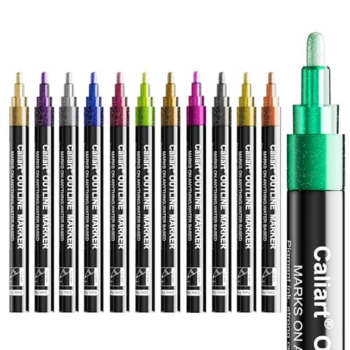 Caliart 12 Colors Outline Markers Shimmer Glitter Pens, Cool Fun Craft Metallic Drawing Marker Set, Trendy Stuff Art Supplies Gifts for Artists Teen Kids Girls Adults - Image 1