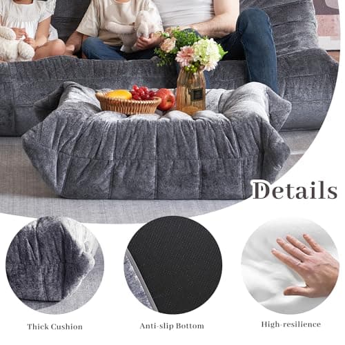 Kasunpul Bean Bag Ottoman, Memory Foam Lazy Bean Bag Sofa, Foot Rest Fireside Chair for Living Room, Bedroom, Dorm, Office(Dark Grey) - Thumbnail 3