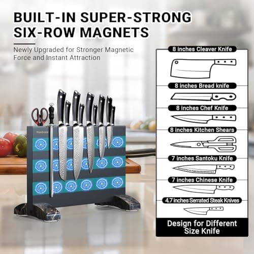 Nanbone Black Magnetic Knife Block Stand Without Knives Black Double Sided Magnetic Knife Holder Rack for Kitchen Counter Stainless Steel Knife Magnetic Strip Display Stand Storage Organizer - Thumbnail 3