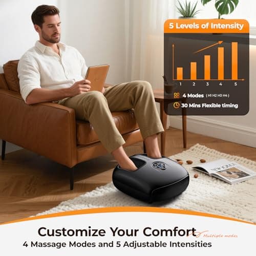 Foot Massager with Heat, 4 Modes & Vibration & Compression & Rolling for Feet Toes Relief, Electric Shiatsu Foot Massager with Remote, Fits Up to Men's Size 13, Gift for Women Men Father's Day - Thumbnail 4