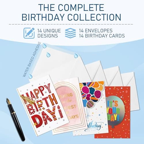 14 Pack 3D Handmade Birthday Cards Bulk with Envelopes, Unique Greeting Cards for Women & Men, 4.7×6.8 Inch, Gold Foil, Glitter, Happy Birthday Cards with Printed Messages – For Friends, Family, Coworkers - Thumbnail 3