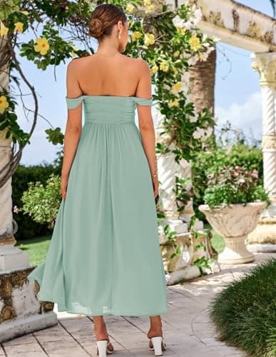 GRACE KARIN Summer Light Green Dress for Women 2026,Off the Shoulder Smocked Bridesmaid Dresses,Formal Baby Shower Maxi Dresses XXL - Thumbnail 5
