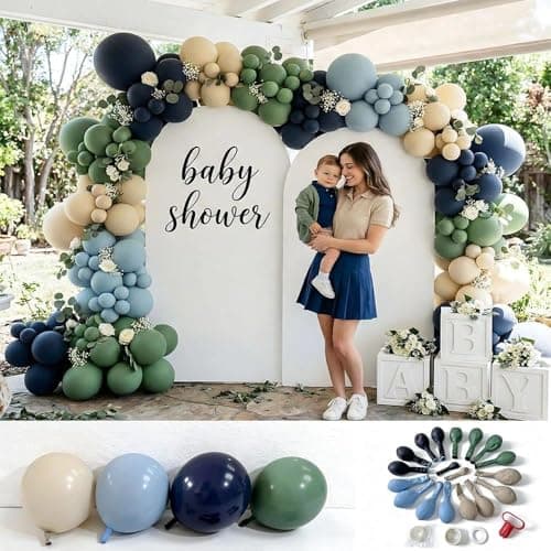 Double Stuffed Navy Blue & Sage Green Balloon Garland Arch Kit, Multi-size Matte Dusty Blue Sand Latex Balloons for Baby Shower,Gentleman Party,Birthday,Fathers Day,Graduation,Coastal Wedding - Thumbnail 3