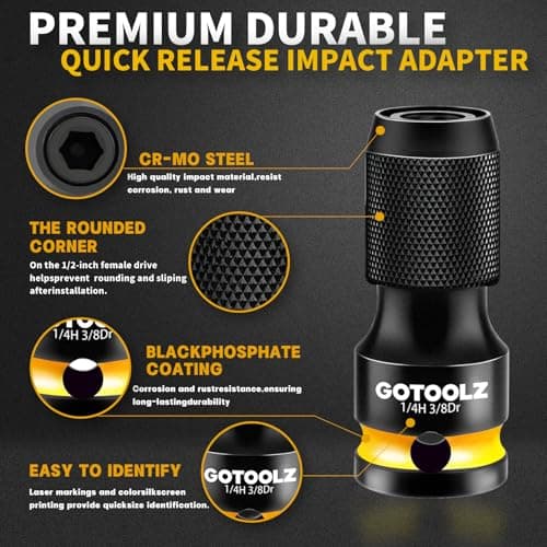 Quick Release Impact Bit Holder, 1/2" 3/8" 1/4" Square Drive Female to 1/4 Inch Hex Adapter, Impact to 1/4 Hex Converter, Socket Adapters for Rapid Attach and Release (HC-3P) - Thumbnail 3