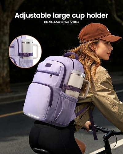 LOVEVOOK Laptop Backpack for Women, 15.6 Inch Travel Backpack with Giant Tumbler Holder Pocket, Multi-Pocket College School Bookbag Purse, Water-Resistant Work Daypack for Teacher Nurse - Thumbnail 2