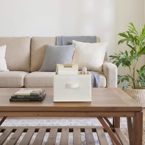 GRANNY SAYS Small Storage Bins with Lids, Small Storage Boxes, Shelf Baskets for Shelf, Collapsible Storage Bins for Living Room, Bedroom, 10x8x7 Inch, Ivory White, 2-Pack - Thumbnail 2