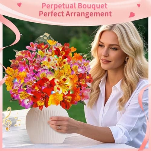 3D Pop Up Mothers Day Cards, Mother's Day Card, Paper Bouquet Birthday Greeting Card with Music & Colorful Lights, 12 Inch Life Sized Forever Flower Bouquet Mother's Day Cards for Women Mom Grandma - Thumbnail 4