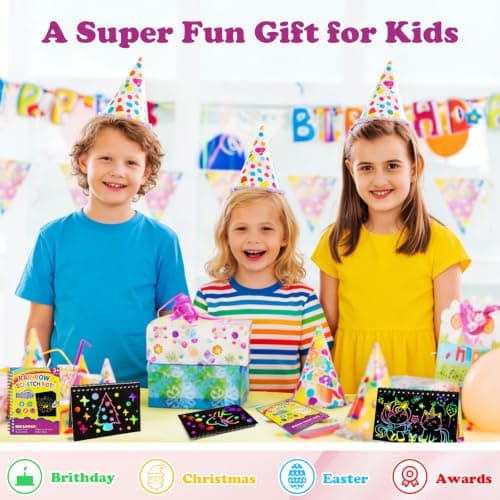 HXDOGSP Scratch Art for Kids: 24 Pack Rainbow Scratch Paper Party Favors - Art Crafts Notebook Suitable for Birthday Gifts/School Crafts Kit/Classroom Prizes for Girls and Boys Aged 4-12 - Thumbnail 6