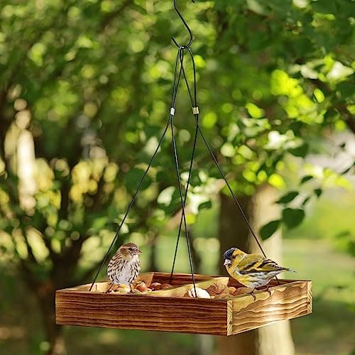 MIXXIDEA Bird Feeder Hanging Tray, Seed Tray Wooden Platform Hummingbird Feeder Hanging Tray Mesh Seed Platform for Garden Yard Outside Decoration Attracting for Wild Birds(Brown-1pk) - Thumbnail 5