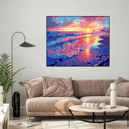 igoodom Paint by Numbers Kit for Adults Beginner – Sunset Lake Adult Paint-by-Number on Canvas, DIY Acrylic Painting Set for Home Decor, 20x16in - Thumbnail 2