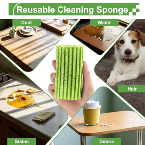 Jeymei 4-Pack Damp Clean Duster Sponge, Sponge Cleaning Brush, Duster for Cleaning Blinds, Glass, Baseboards, Vents, Railings, Mirrors, Window Track Grooves and Faucets Green Non-Scratch Sponges - Thumbnail 4