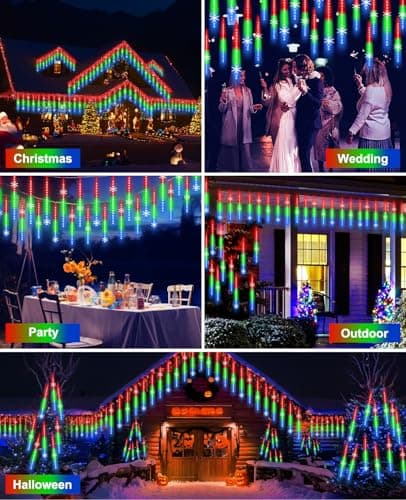 EAGWELL Meteor Shower Lights UL Certified 1080 LEDs 20 Tubes Falling Rain Drop Ramadan Lights Cascading Lights for Xmas Tree Halloween Decorations Wedding Party Holiday Garden Decor, Multicolor - Thumbnail 2