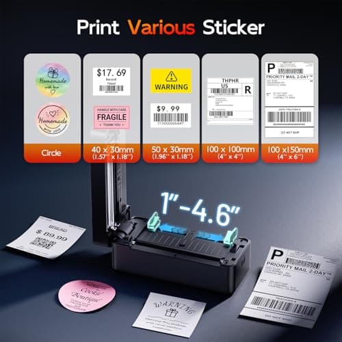 TATTMUSE Bluetooth Thermal Label Printer, 4X6 Shipping Label Printer for Small Business, Thermal Printer Sticker Printer Compatible with Phone, iOS, Android, Windows, Mac, Amazon, Shopify - Thumbnail 5