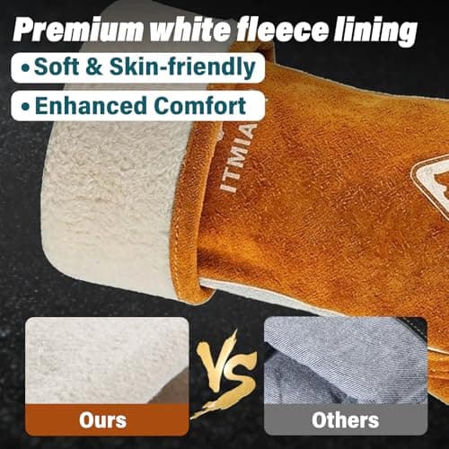 ITMIAYA® Premium Welding Gloves 16 Inch 500℃/932℉ XL Heat Resistant Leather Work Gloves Heavy Duty Durable Stitch Guard Fireproof for MMA/MIG/TIG/Forge/BBQ/Garden Work/Woodworking/Fireplace - Thumbnail 5