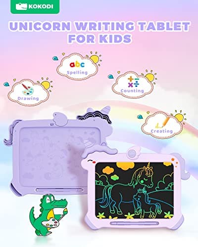 KOKODI LCD Writing Tablet for 3 4 5 6 7 8 Years Old Kids, Colorful Doodle Board, Writing Drawing Tablet, Educational Learning Toys Christmas Birthday Gift for Girl, Purple - Thumbnail 2