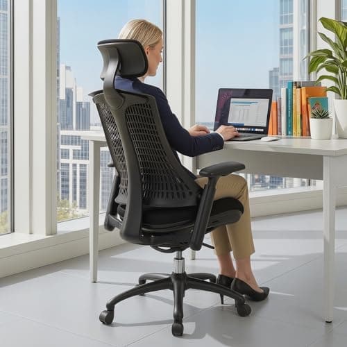LuxErgo Ergonomic Office Chair, High Back Mesh Home Desk Chair with Adjustable Lumbar Support & Headrest,3D Adjustable Armrests,Tilt Lock,Widened High-Density Thick Cushion,Breathable Computer Chair - Image 1