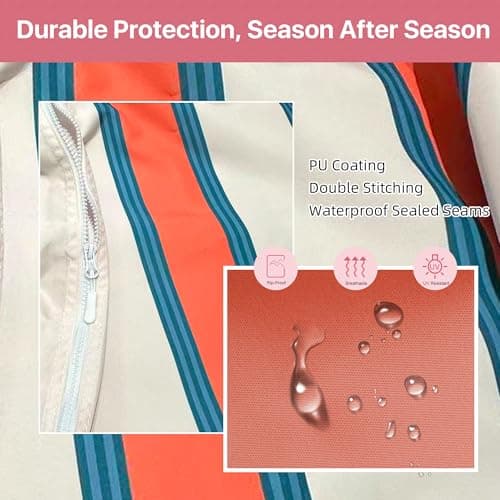 DEER LAND Patio Umbrella Cover, Waterproof Outdoor Umbrella Cover, PU-Coated Polyester Parasol Umbrella Cover with Zipper, Adjustable Strap and a Support Pole, UPF 50+ Windproof Design - Thumbnail 4