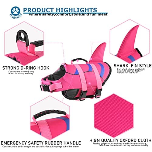 Fragralley Dog Life Jacket Shark, Dog Life Vest Adjustable Ripstop, Puppy Swimming Safety Vest with Superior Buoyancy & Rescue Handle for Small Medium Large Dogs, Swim, Pool, Beach, Boating - Thumbnail 4