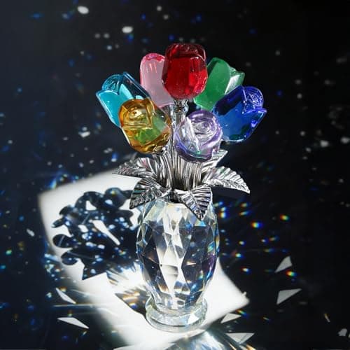 MysticGlitz 5.7" Crystal Rose Figurine with Vase, Glass Flowers Bouquet Collectible for Home Decor, Hand-Polished Everlasting Rose Centerpiece, Birthday for Women - Thumbnail 3