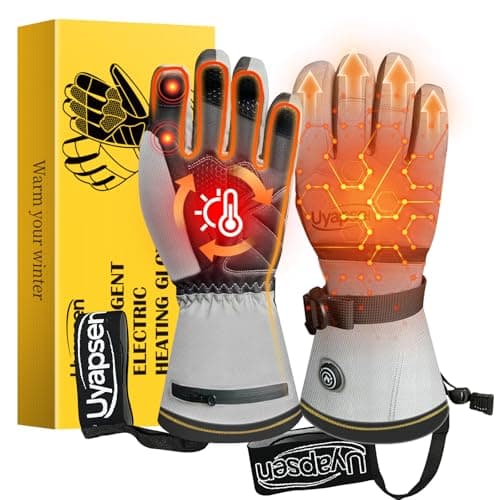 dnrnaw Heated Gloves for Men and Women, Rechargeable Electric Heating Goat Leather Gloves, Waterproof Skiing Snowboarding Motorcycle for Outdoor Winter Activities (Gray, XX-Large)