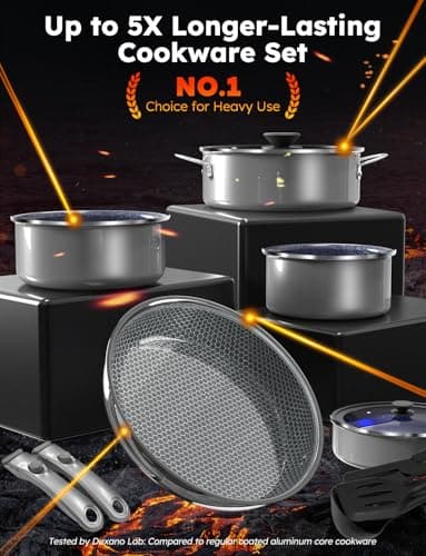 Pro DUXANO Ceramic Pots and Pans Set & 2026 Upgraded Hybrid 3-Ply Stainless Steel Frypan, 2X Non Stick, High Heat Sear, PFAS PTFE PFOA Free Non Toxic Induction Cookware,Removable Handle,Oven Safe,12PC - Thumbnail 2