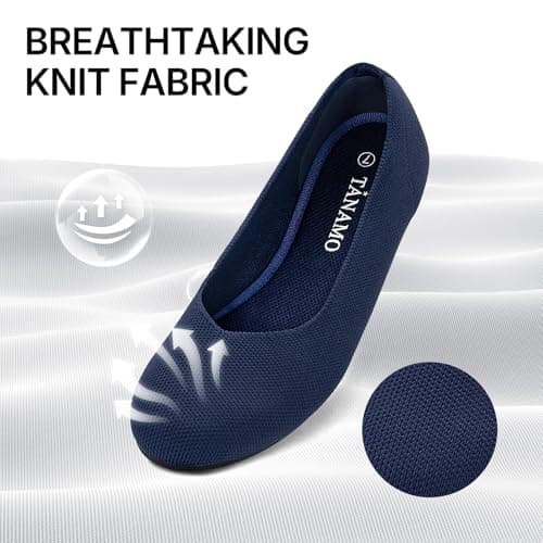 Tanamo Women's Flat Ballet Shoes Knit Flat Shoes for Women Round Toe Slip on Women Flats for Dressy Casual Office Work Wedding Comfort Soft Dark Blue - Thumbnail 4