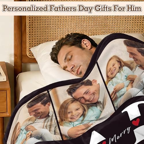 Corissy Personalized Fathers Day Blankets Gifts, Custom Blanket with Picture Text, Customized Flannel Tapestry for Dad Husband Grandpa Boyfriend - Thumbnail 3