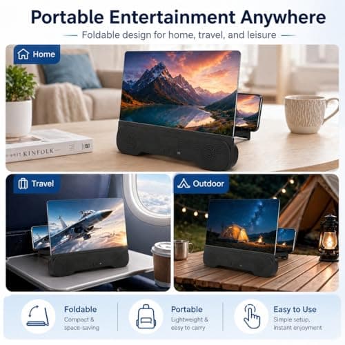 14'' Screen Magnifier for Cell Phone with Bluetooth Speakers,3D Magnifying Projector Screen Enlarger for Movies Videos Games Foldable Stand Holder with HD Screen Amplifier Supports All Smartphones - Thumbnail 6