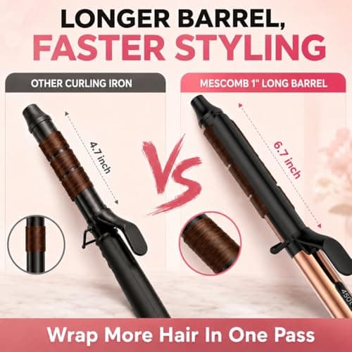 MESCOMB Curling Iron 1 Inch - Dual Voltage Curling Iron, 6.7" Extra Long Barrel Curling Iron for Long Hair, Ceramic Tourmaline Hair Curler for Loose Curls and Beach Waves, 8 Heat Settings - Thumbnail 4