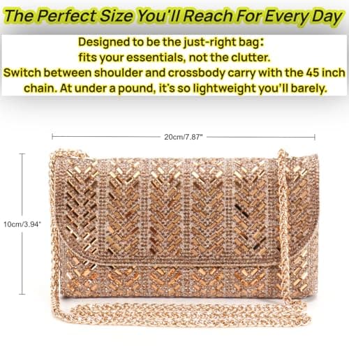 LUKLUKTAISUN 2026 Rhinestones Clutch Purses for Women 3d Evening Bags PU Leather Handbag for Cocktail Prom Party Wedding(Gold) - Thumbnail 5