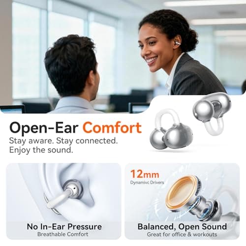 Kinglucky 2-in-1 Wireless Earbuds, in-Ear & Open Ear Clip-On Earbuds Comfortable fit, Bluetooth Headphones 5.4 with Noise Cancelling Mic, Power Swap Charging, Up to 50H, White - Thumbnail 5