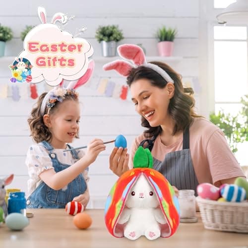 MIAODAM Rainbow Strawberry Bunny Stuffed Animal, Rainbow and Strawberry Bunny Plush Turn Into Rabbit Fruit Doll, Plushie Funny Bunny Toy for Baby (10 inch) - Thumbnail 5