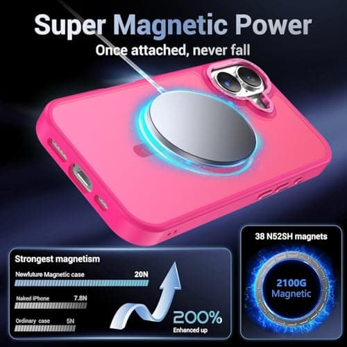 Newfuture Magnetic for iPhone 17 Case [Compatible with Magsafe] [Military Grade Drop Protection] Translucent Matte Anti-Scratch Shockproof Protective Phone Cover 6.3 Inch, Hot Pink - Thumbnail 3