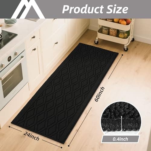 COSY HOMEER-Kitchen-Rugs-Non-Slip-Washable 24"x60" Absorbent Kitchen Runner Rugs Polypropylene Kitchen Mats for Floor,Sink Mat,Hallway,Laundry,Black - Thumbnail 2