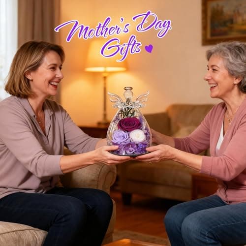 Gifts for Women Preserved Rose Forever Flower Eternal Roses in Glass Angel Figurines Fresh Flowers for Delivery Prime Christmas Birthday Gift for Mom Her Wife Grandma on Valentines Day Anniversary - Thumbnail 5