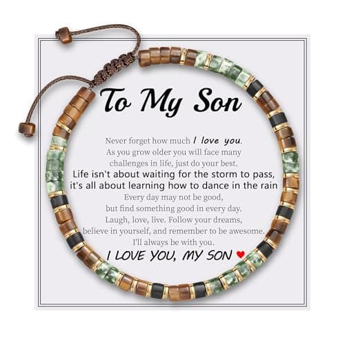 Sistble To My Son Bracelet from Dad Mom, Gifts for Son from Dad Mom Tiger Eye Beaded Bracelets for Men Handmade Jasper Stone Bracelets Birthday Graduation Christmas Stocking Stuffers Jewelry - Image 1