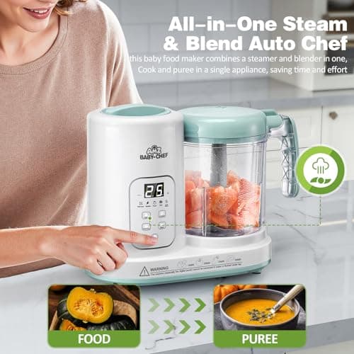Baby Food Maker Pro Steamer Blender: 4 in 1 Auto Steam Blend and Puree Maker with Self-Clean for Healthy Baby and Toddler Meal Prep - BPA-Free White+Green - Thumbnail 3