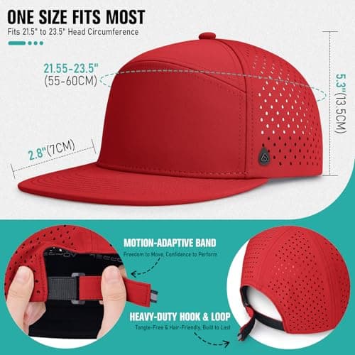 AOPREL Flat Brim Baseball Cap for Men Adjustable Trucker Hats Water-Resistant Performance Hat with Breathable Laser Perforated for Running, Golf, Workout, Gym & Outdoor Red - Thumbnail 3
