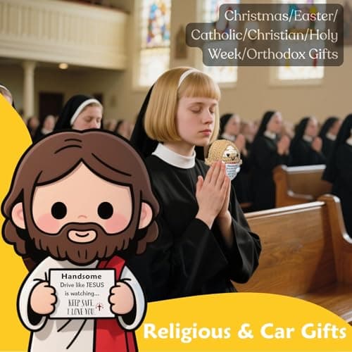 Easter Basket Stuffers for Men Driver: Crochet Little Jesus Christian Gifts Handmade Car Decors with 'Keep Safe' Cards Rearview Mirror Hanging Accessories, Catholic Religious Husband Him Gift Ideas - Thumbnail 6